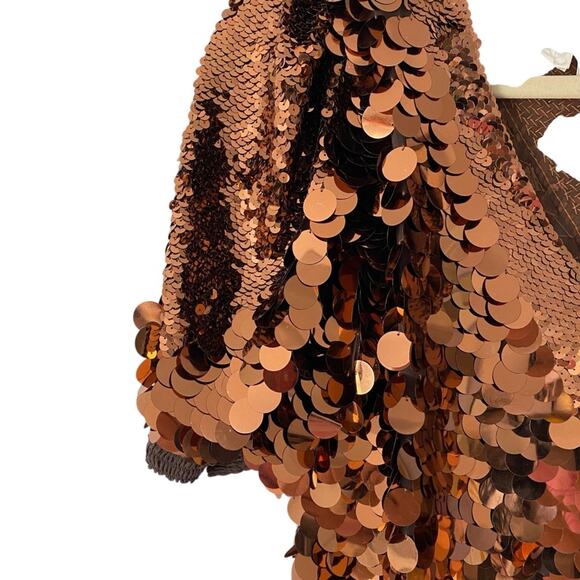 Vintage Oleg Cassini Copper Sequin Embellished Top Size medium Circles - Picture 2 of 8